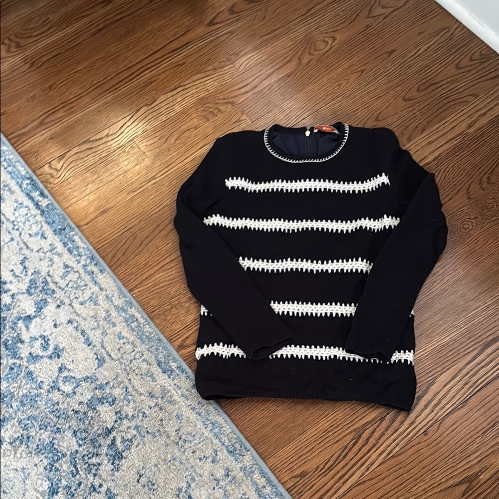 Tory Burch Navy Sweater with White Accents